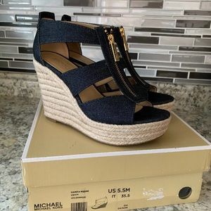 Michael Kors Damita Wedge Dark Denim Size 5.5